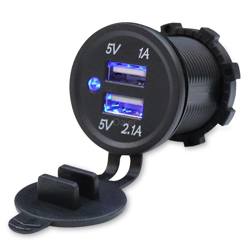 12V USB Outlet Waterproof Charger Socket USB Charging Port for Car Marine Golf 3.1A 4.2A QC3.0 with Blue LED Voltmeter