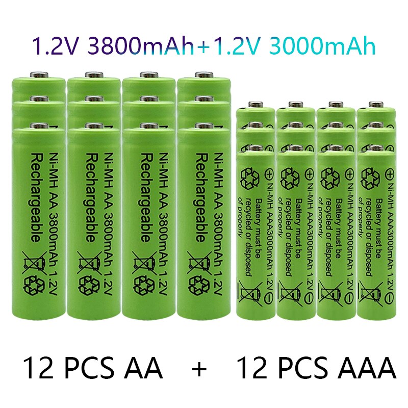 1.2V AA + AAA NI MH Rechargeable AA Battery AAA Alkaline 3000-3800mah For Torch Toys Clock MP3 Player Replace Ni-Mh Battery